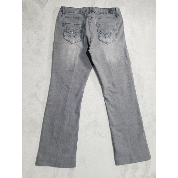 Jordache Bootcut Jeans Womens 10 Gray Med Wash Studded Stretch Embroidered Denim - Picture 12 of 16